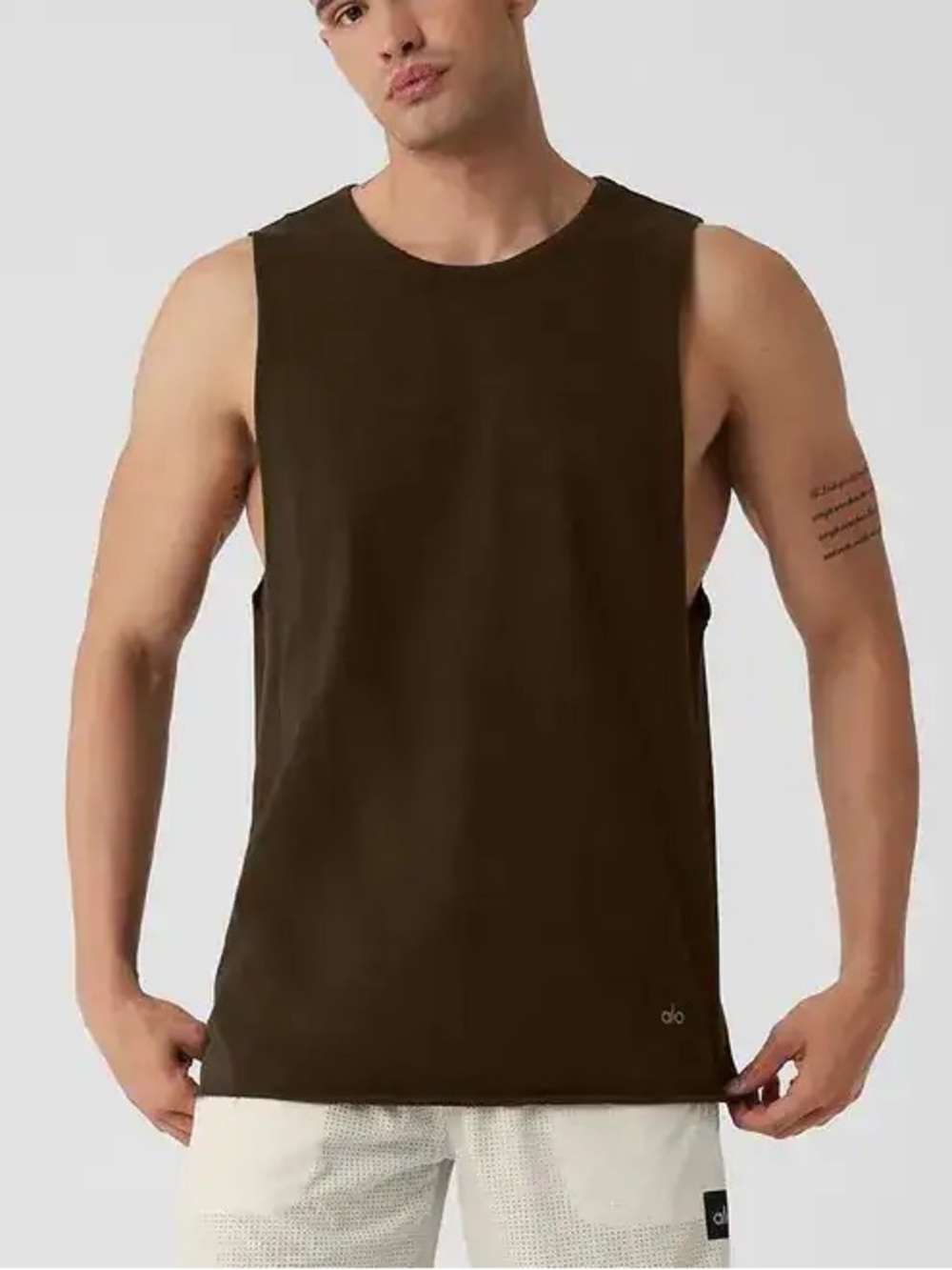 ALO Yoga Men's Dark Brown Society Raw Edge Muscle Tank Top